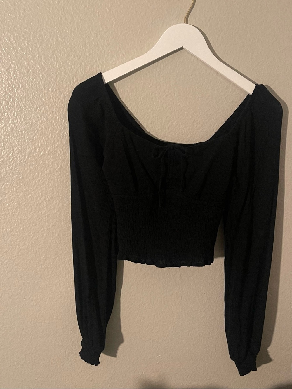 Hollister Black Long-Sleeve Smocked Waist Blouse